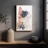 Elegant Tuxedo Cat mit Leaf Motif - Paper Art Poster