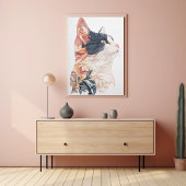 Elegant Tuxedo Cat mit Leaf Motif - Paper Art Poster