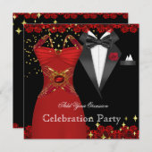 Elegant Tuxedo Red Dress Formal Event Party 2 Einladung (Vorne/Hinten)