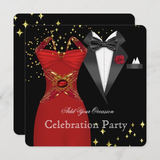 Elegant Tuxedo Red Dress Formal Event Party Einladung (Vorne/Hinten)