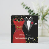 Elegant Tuxedo Red Dress Formal Event Party Einladung (Stehend Vorderseite)