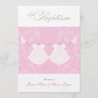 Elegant Twin Baby Girl Taufe Einladung