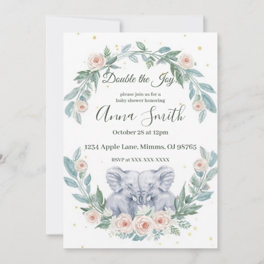 Elegant Twin Baby Shower Invitation – Watercolor Einladung (Vorderseite)