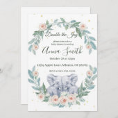 Elegant Twin Baby Shower Invitation – Watercolor Einladung (Vorne/Hinten)
