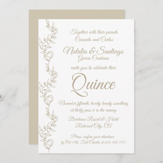 Elegant Twin Boy Girl Fiesta de Quince Einladung (Vorne/Hinten)