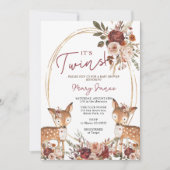 Elegant Twin Deer Marsala Blume Baby Shower Einladung (Vorderseite)