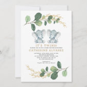 Elegant Twin Elephant Soft Greenerity Baby Shower Einladung (Vorderseite)