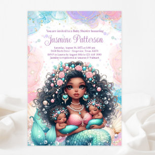 Elegant Twin Mermaid Baby Shower Einladung