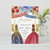 Elegant Twin Quinceañera Einladung Floral Gold (Stehend Vorderseite)