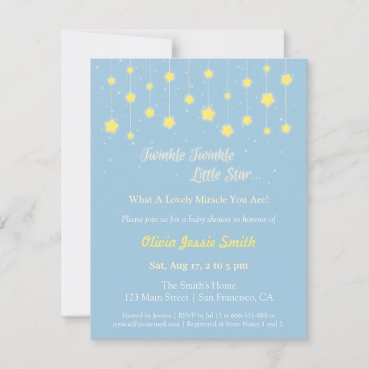 Elegant Twinkle Twinkle Little Star Baby Shower Einladung (Vorderseite)