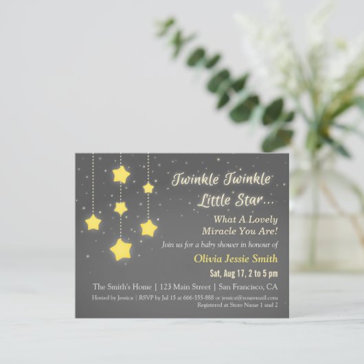 Elegant Twinkle Twinkle Little Star Baby Shower Einladung (Stehend Vorderseite)
