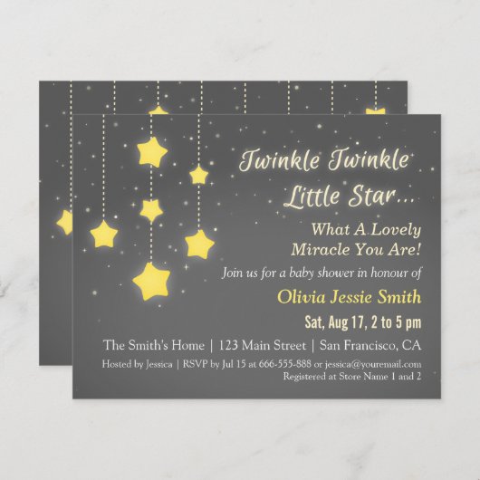 Elegant Twinkle Twinkle Little Star Baby Shower Einladung (Vorne/Hinten)