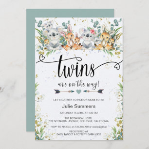 Elegant Twins Koalas Kangaroos Safari Baby Shower Einladung