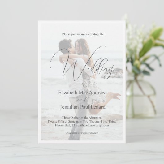 Elegant Two Foto Stilvolle Hochzeit Einladung (Stehend Vorderseite)