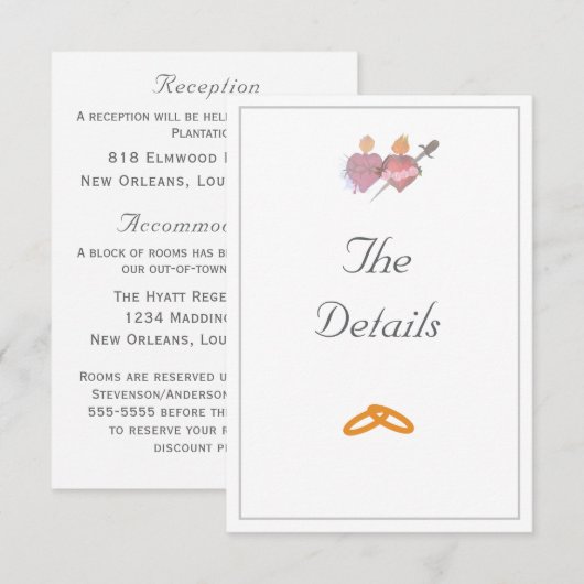 Elegant Two Hearts Catholic Wedding  Begleitkarte (Vorne/Hinten)