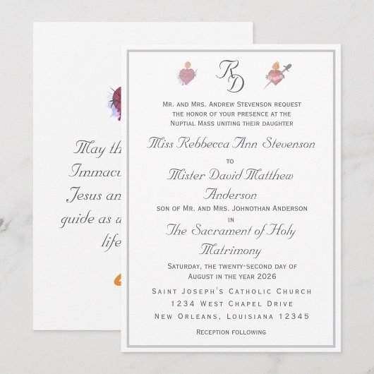 Elegant Two Hearts Catholic Wedding Invitation Einladung