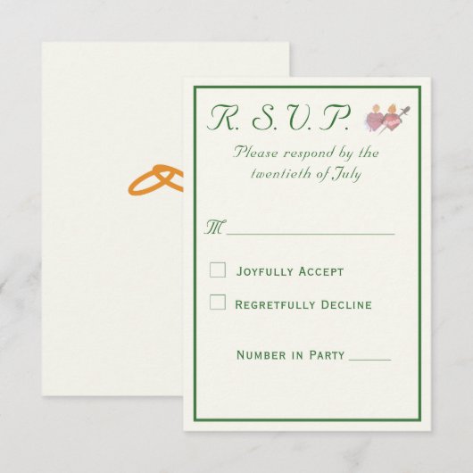 Elegant Two Hearts Catholic Wedding  RSVP Karte (Vorne/Hinten)