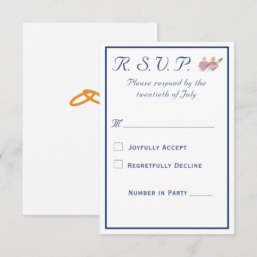 Elegant Two Hearts Catholic Wedding  RSVP Karte (Vorne/Hinten)