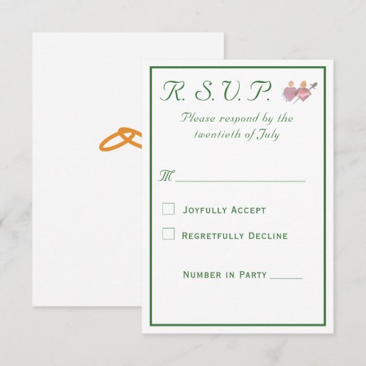 Elegant Two Hearts Catholic Wedding  RSVP Karte (Vorne/Hinten)