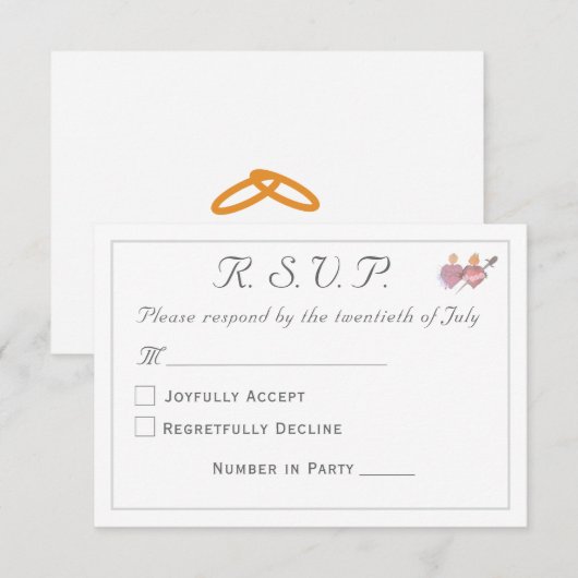 Elegant Two Hearts Catholic Wedding  RSVP Karte (Vorne/Hinten)