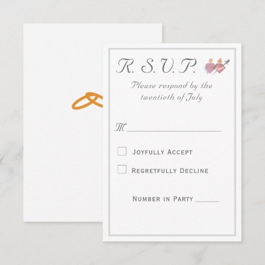 Elegant Two Hearts Catholic Wedding  RSVP Karte (Vorne/Hinten)