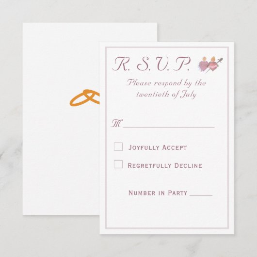 Elegant Two Hearts Catholic Wedding  RSVP Karte (Vorne/Hinten)
