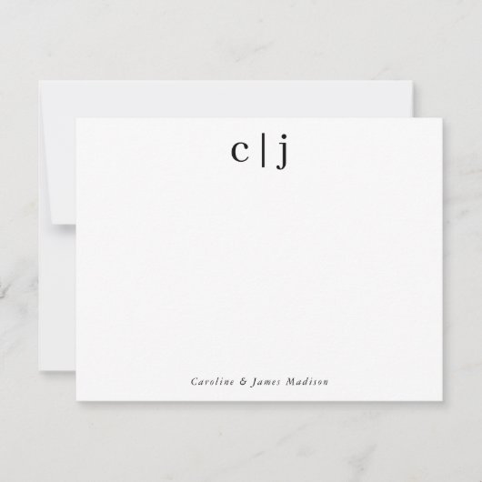 Elegant Two Initial Monogram Couple Stationery Mitteilungskarte (Vorderseite)