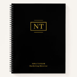 Elegant Two Letter Gold Monogram Black Notizblock
