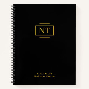 Elegant Two Letter Gold Monogram Black Notizblock