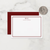 Elegant Two Monogram Maroon Red Geometric Border Mitteilungskarte (Vorderseite/Rückseite Beispiel)