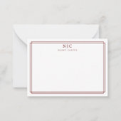 Elegant Two Monogram Maroon Red Geometric Border Mitteilungskarte (Vorderseite)