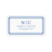 Elegant Two Monogram Navy Blue Geometric Adressaufkleber (Vorne)