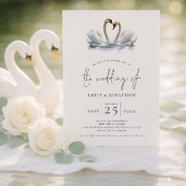 Elegant Two Swans Script Wedding Einladung