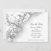 Elegant Tybee Island Georgia Map Wedding Save The Date (Vorderseite)