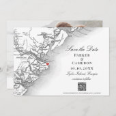 Elegant Tybee Island Georgia Map Wedding Save The Date (Vorne/Hinten)
