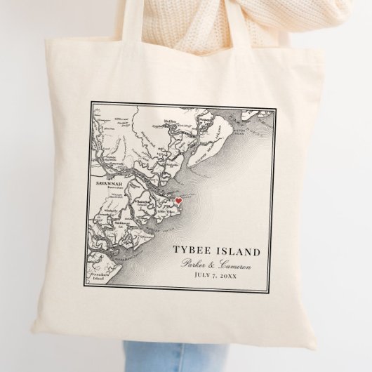 Elegant Tybee Island Georgia Map Wedding Tragetasche