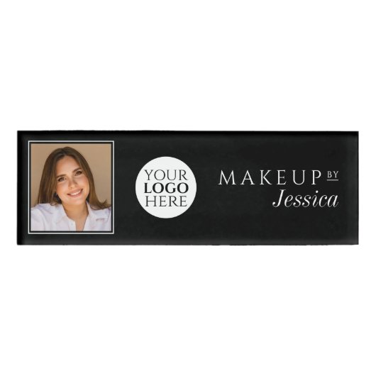 Elegant Typography Black White Photo Makeup Namenschild (Vorderseite)