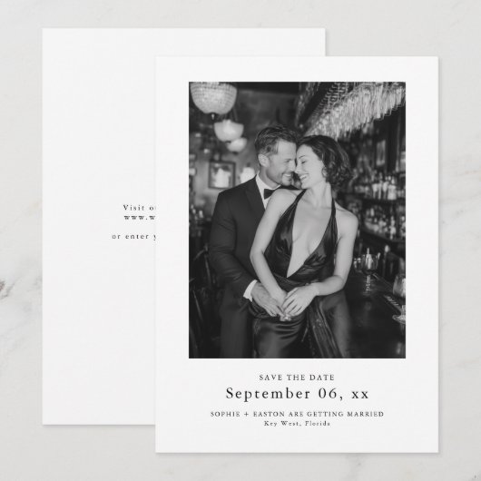 Elegant Typography Black White Wedding Photo Save The Date (Vorne/Hinten)