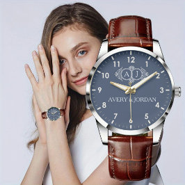 Elegant typography custom name Monogram Couple  Armbanduhr