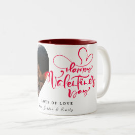 Elegant Typography Happy Valentines Day 1 Photo Zweifarbige Tasse