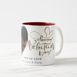 Elegant Typography Happy Valentines Day 1 Photo Zweifarbige Tasse