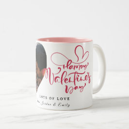 Elegant Typography Happy Valentines Day 1 Photo Zweifarbige Tasse