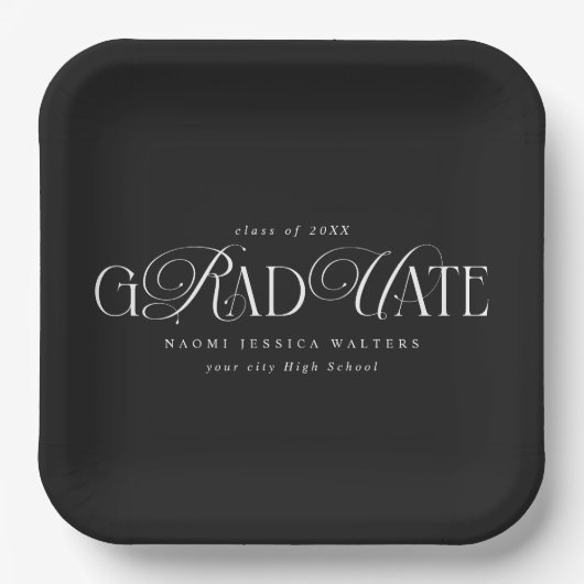 Elegant Typography Old Money Graduation Black Pappteller (Vorderseite)