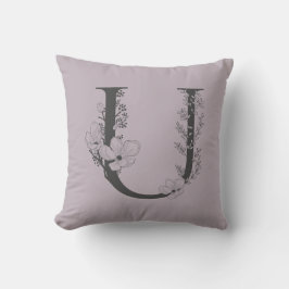 Elegant U Boho Floral Monogram Initial Lilac Gray Kissen