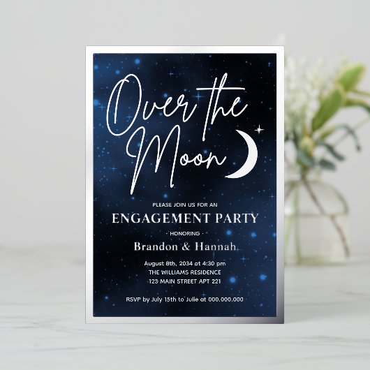 Elegant über die Moon Engagement Party echtes Silb Folieneinladung (Stehend vorne)