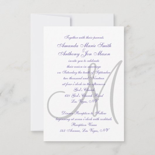 Elegant Ultra Violet Wedding Einladung (Rückseite)