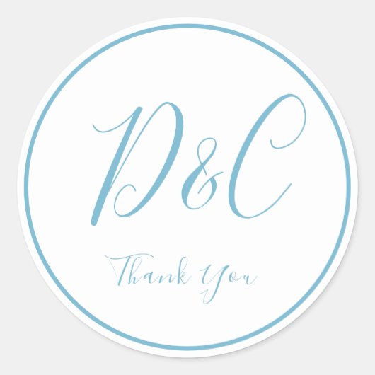 Elegant und einfach Dusty Blue Monogram Vielen Dan Runder Aufkleber (Vorderseite)