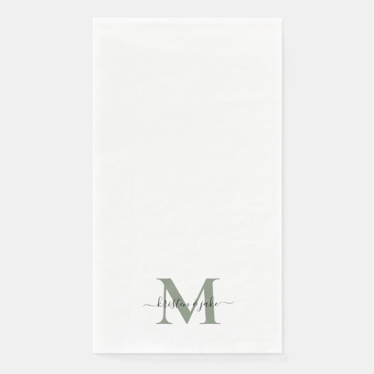 Elegant und einfache Salbei-Monogramm-Swash Serviette (Vorderseite)