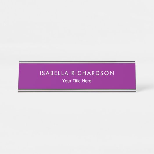 Elegant und Minimalistisch Lila Schreibtischnamensplakette (Vorderseite )