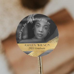 Elegant und minimalistischer goldener Fotoabschlus Runder Aufkleber